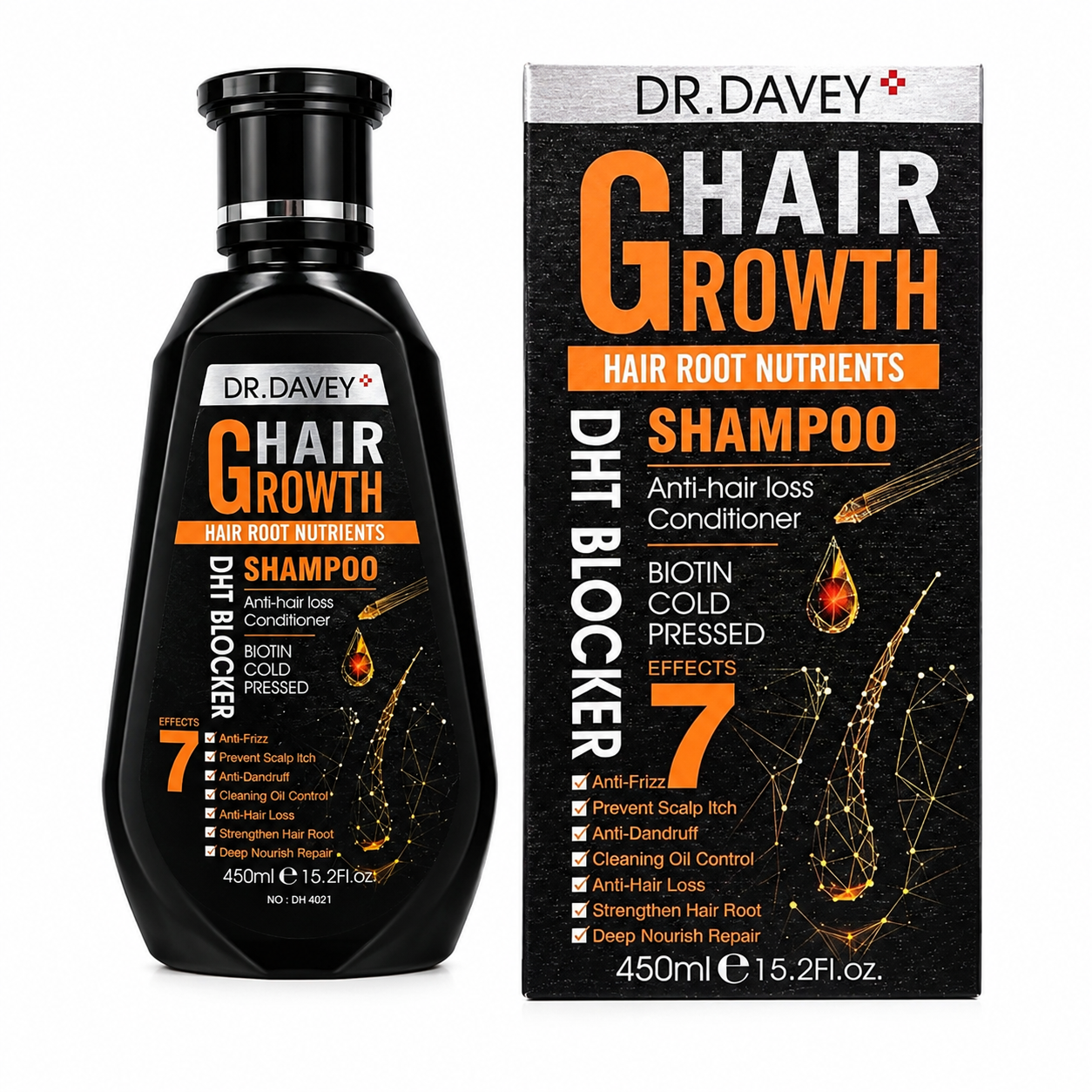 شامپو ضد ریزش دکتر دیوی مشکی (Dr. Davey Hair Growth Shampoo DHT Blocker) 450 میلی‌لیتر