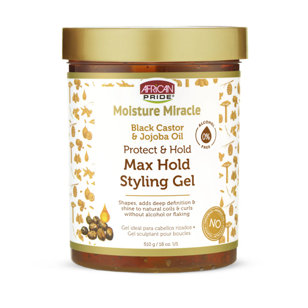 ژل حالت‌دهنده مو آفریکن پراید مدل Black Castor & Jojoba Oil Max Hold حجم 510 گرم