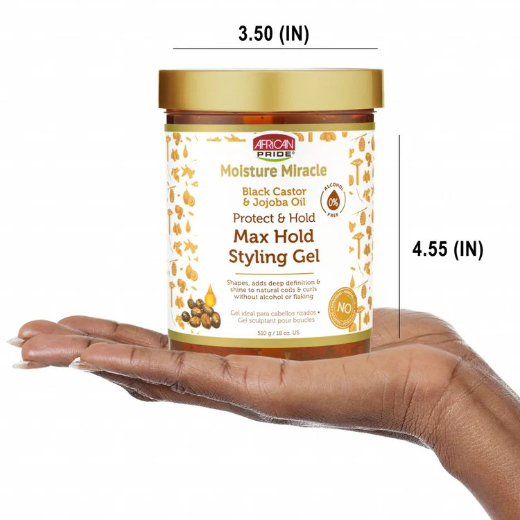 ژل حالتدهنده مو آفریکن پراید مدل Black Castor & Jojoba Oil Max Hold حجم 510 گرم