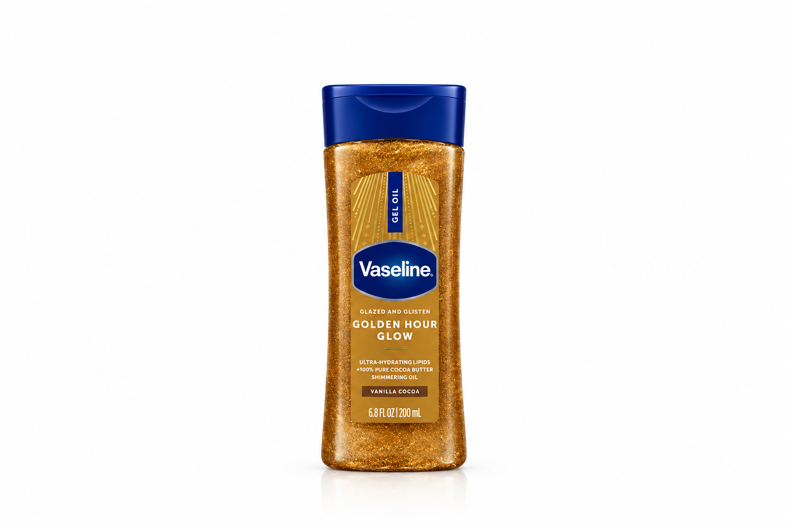 روغن ژلی وازلین Golden Hour Glow حجم 200 میل | روغن بدن شاین‌دار وانیل و کاکائو