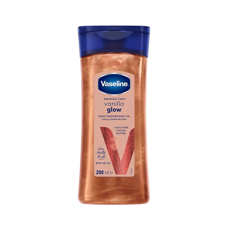 روغن بدن وازلین Vanilla Glow مدل Sunlit Shimmer حجم 200 میل | روغن ژلی شاین‌دار